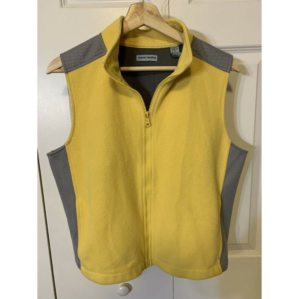 Marsh Landing‎ Women's Sz M Fleece Full-Zip Vest Yellow/Gray